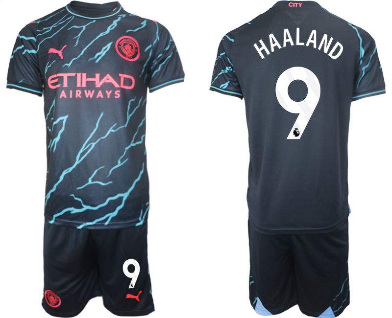 Men 2023-2024 Club Manchester City away blue #9 Soccer Jersey->manchester city jersey->Soccer Club Jersey